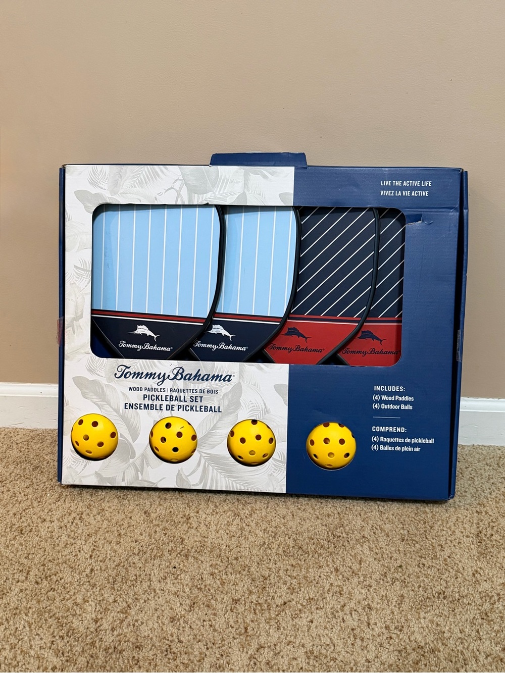 Tommy Bahama Pickleball Set - Navy & White with Yellow Balls